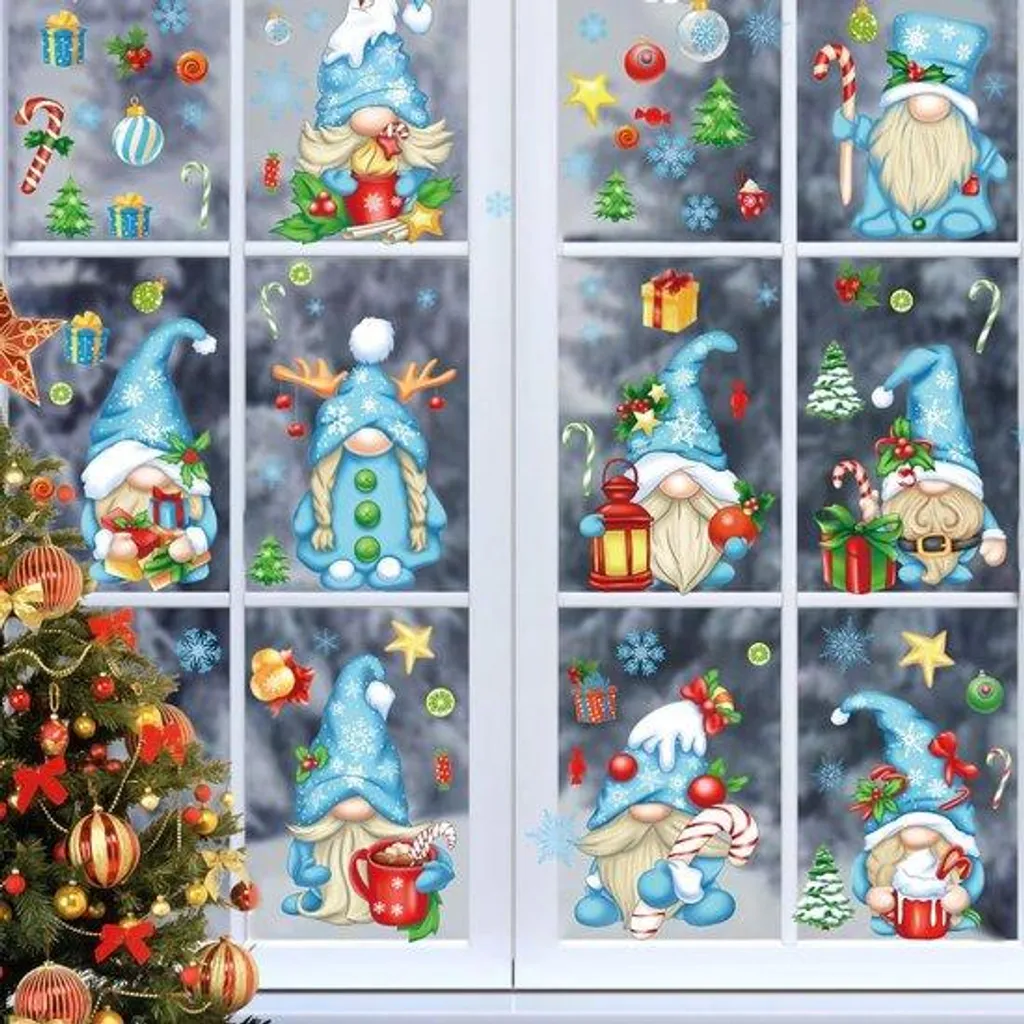 Décoration Noël flocons bleu en PVC repositionnable sans laisser de trace