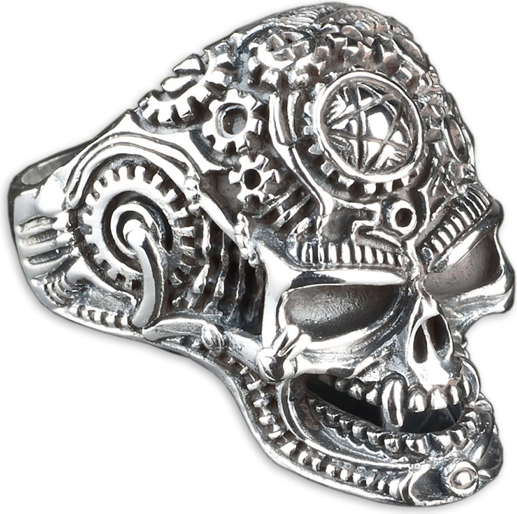 viva-adorno Gr. 65 (20,6 mm Ø) Herren Ring Totenkopf Skull Vampir Pentagramm Cyborg Daumenring 925 Sterlingsilber SR20,
