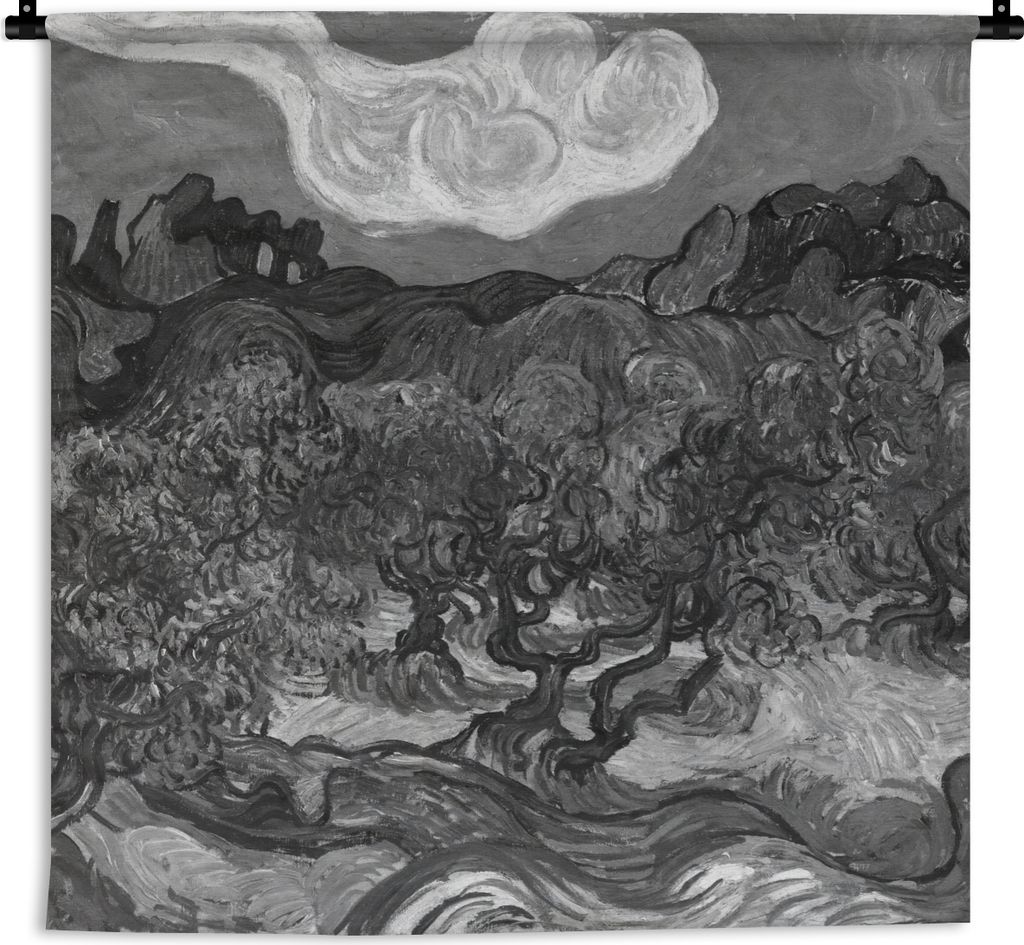 MuchoWow Wandteppich Wandbehang Olivenbäume - Vincent van Gogh - Schwarz - Weiß 150x150 cm Tapisserie Dekoration Wandtuch - Wohnaccessoires - M...