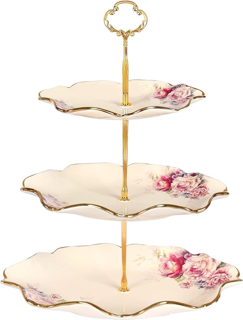 Elegante 3-stufige Dessertständer - für Hochzeiten und Feiern - 1 Stück - Porzellan - 32 cm
