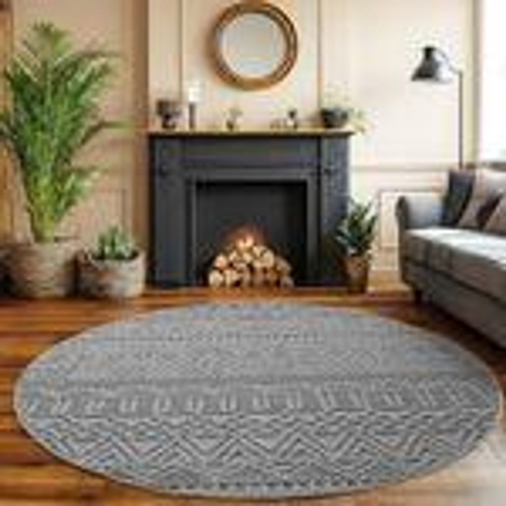 Bouclé Teppich für Wohnzimmer Schlafzimmer Büro weich pflegeleicht strapazierfähig vielseitig kombinierbar , Größe : 200 cm Rund , Farbe : Si...