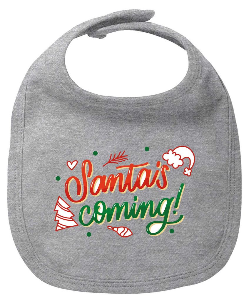 Huuraa Baby Lätzchen Santa is Coming Schriftzug Heather Grey Klettverschluss Baumwolle Latz Geschenkidee