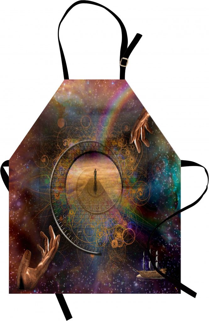 ABAKUHAUS Magisch Kochschürze, Doppelbelichtungs-Weltraum gemischt mit Erde-symbolischer Ewigkeit Details Artsy Druck, Farbfest Höhenverstellbar ...