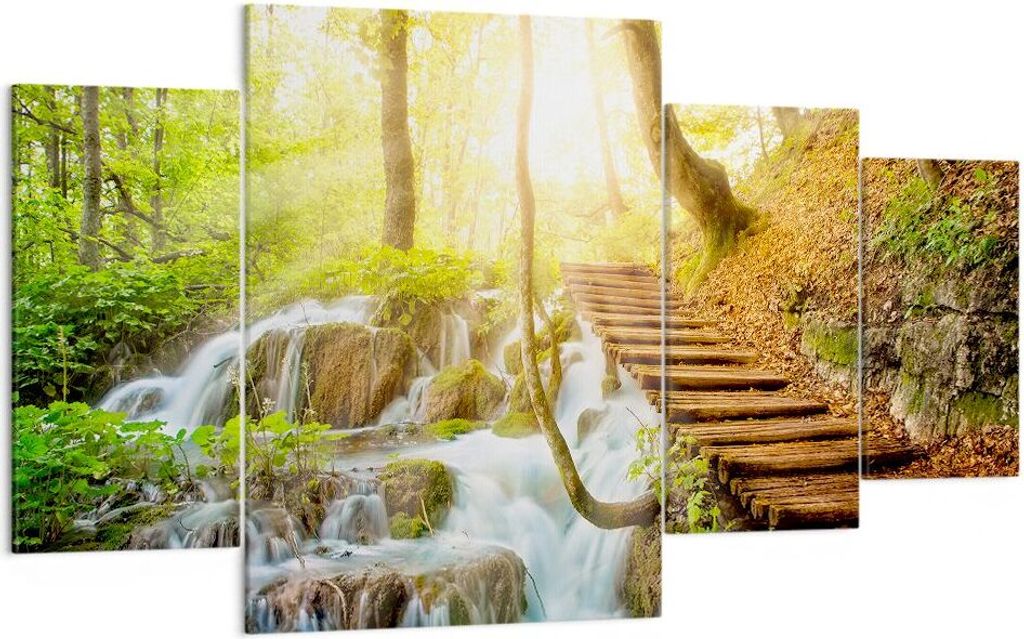 Bild auf Leinwand - Leinwandbild - Park Wasserfall Wasser - 160x90cm - Wand Bild - Wanddeko - Leinwanddruck - Bilder - Kunstdruck - Wanddekoration ...