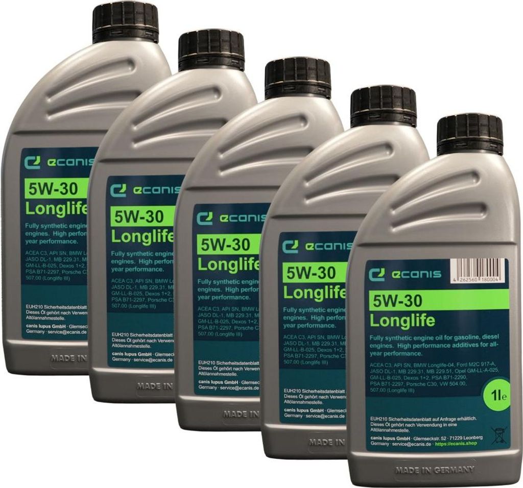 Motoröl Multipack 5x1 Liter 5W-30 C3 SN ECANIS Longlife Hydrocrack HC-Öl für PKW