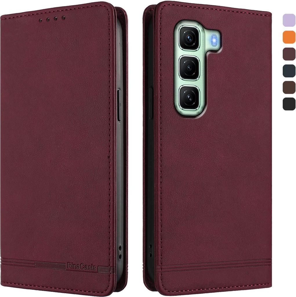 Hülle für Infinix Hot 50 5G, Retro Kunstleder Ständer Klapphülle mit Kartenfächer und Magnetische Rot