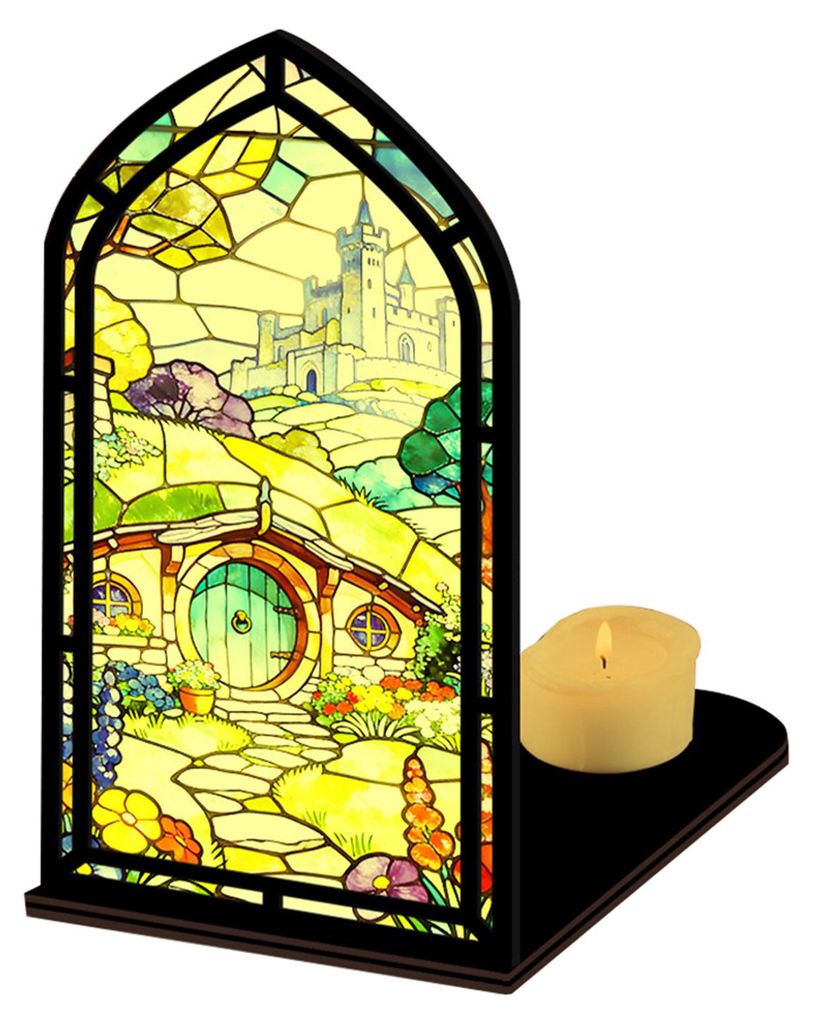 Gotische Bücherecke, Sonnenfänger, Buntglas-Kerzenhalter, Fensterregaleinsatz, Diorama für Bibliotheksdekoration, Geschenkideen für Leseratten ...