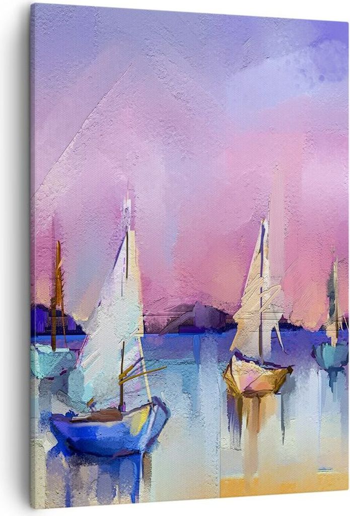 Bild auf Leinwand - Leinwandbild - Einteilig - Segelboot See - 50x70cm - Wand Bild - Wanddeko - Wandbilder - Leinwanddruck - Kunstdruck - Wanddekor...