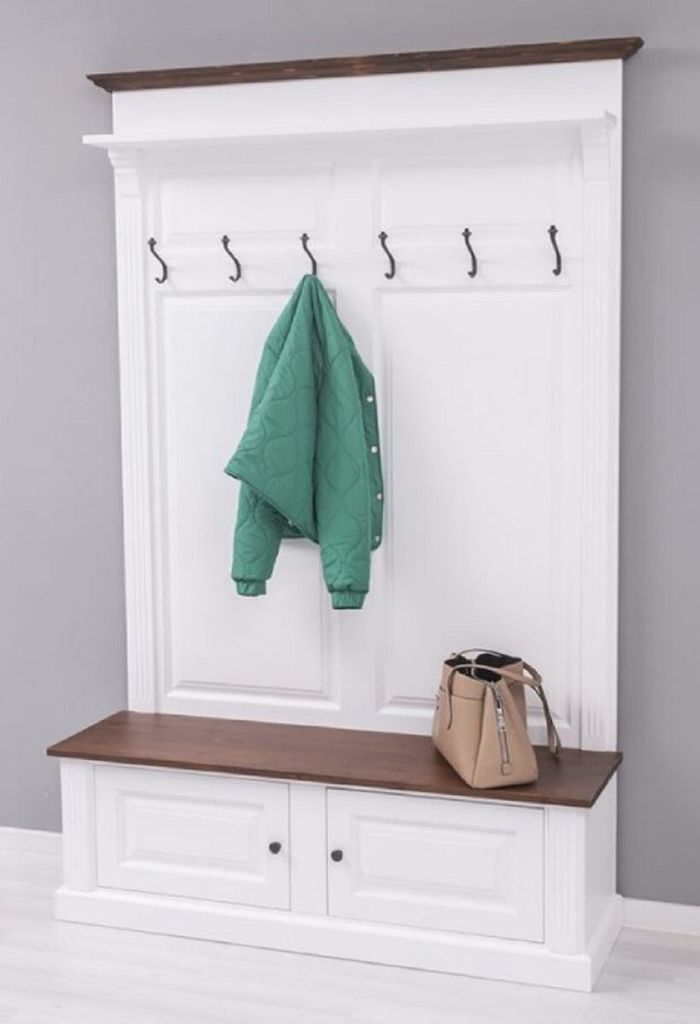 Casa Padrino Landhausstil Massivholz Garderobenschrank Weiß / Dunkelbraun 140 x 41 x H. 210 cm - Wand Garderobe - Flur Schrank - Flurmöbel - Gard...