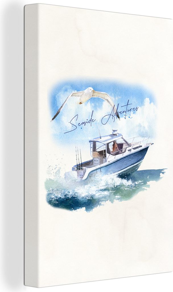 OneMillionCanvasses - Leinwandbilder - 90x140 cm, Boot - Vogel - Meer - Aquarell, Wandbilder Kunstdruck Wanddekoration - Wandschmucke - Schlafzimmer