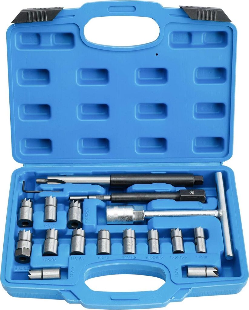 LUXTOM | Diesel Injektoren Dichtsitz, 17tlg, mit 13 Fräsern, 19mm Injektorfräser, Dichtsitzfräser Injektoren Inspritzdüsen Werkzeug