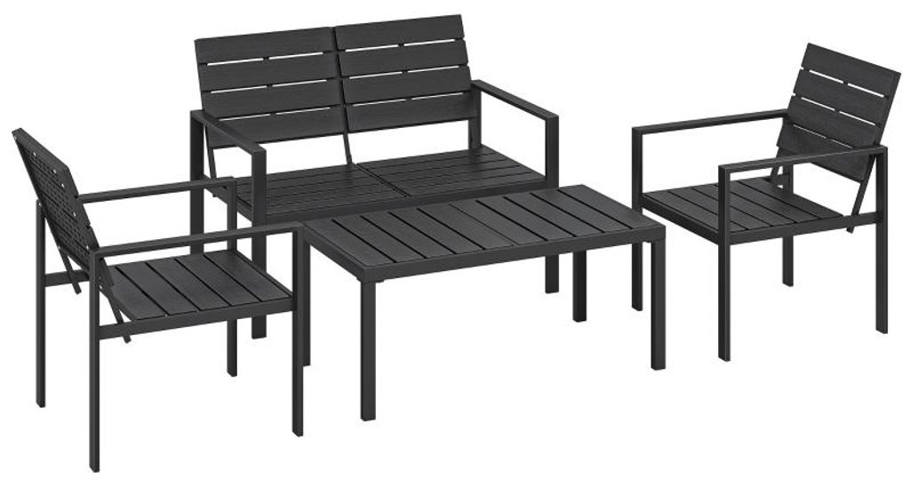 4-teilig Gartenmöbel Set für 4 Personen Sitzgruppe mit 2er Sofa 2 Sessel Couchtisch HDPE Holzoptik Gartenlounge Terrassenmöbel Lamellendesign Sc...