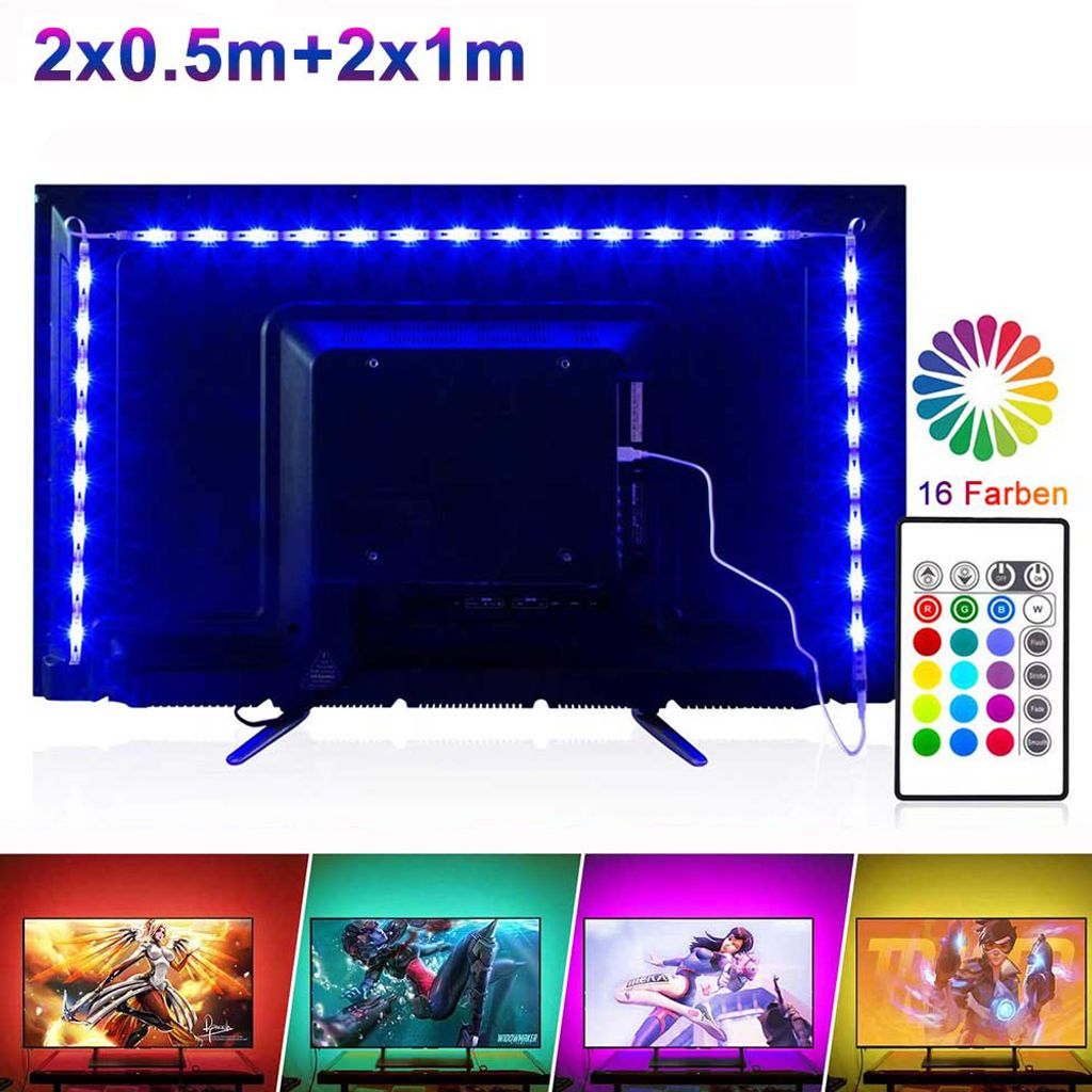 RGB LED Strip 2m USB Hintergrundbeleuchtung Beleuchtung TV