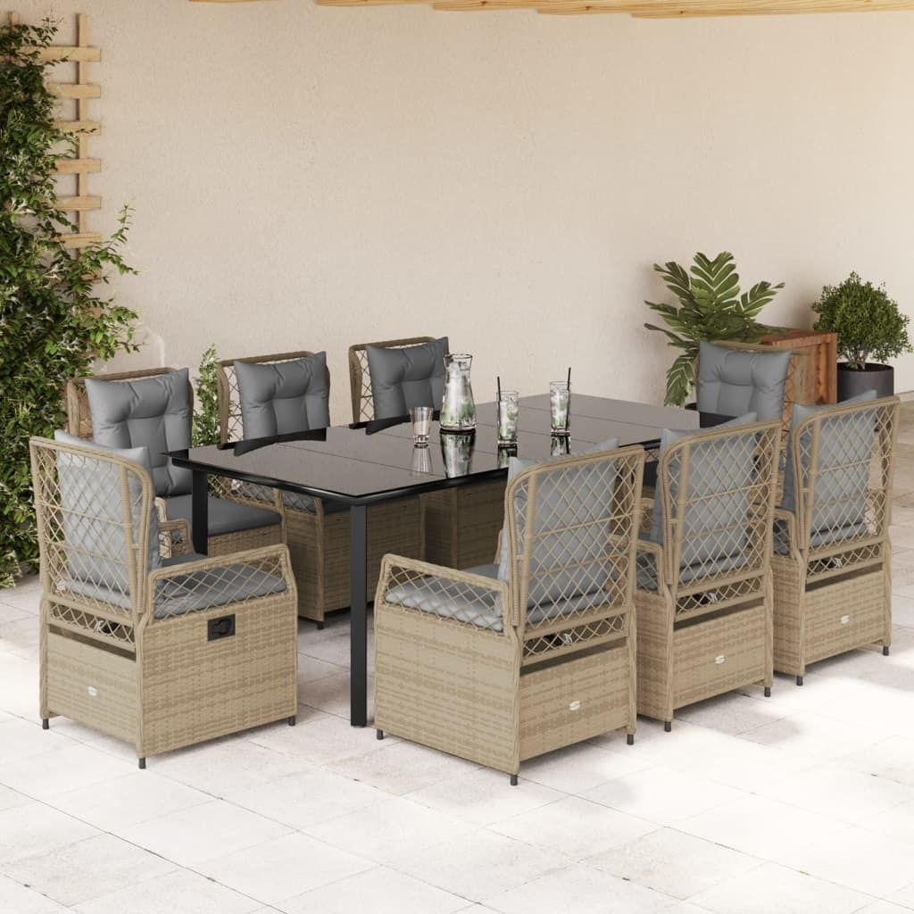 Maison Exclusive - 9-tlg. Garten-Essgruppe mit Kissen Beige Poly Rattan