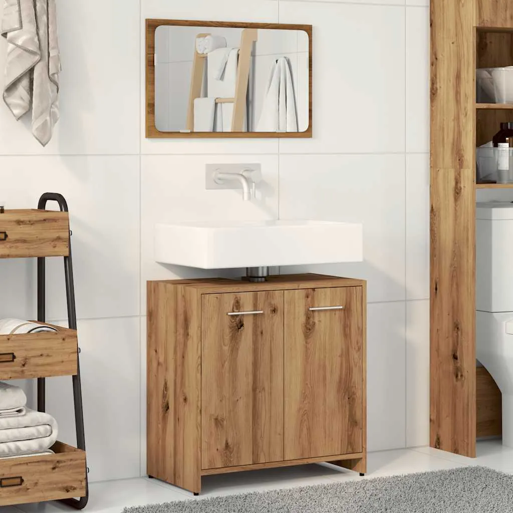 SYFAX™ Mobile da Bagno con Specchio Rovere Artigianale Truciolato - 3