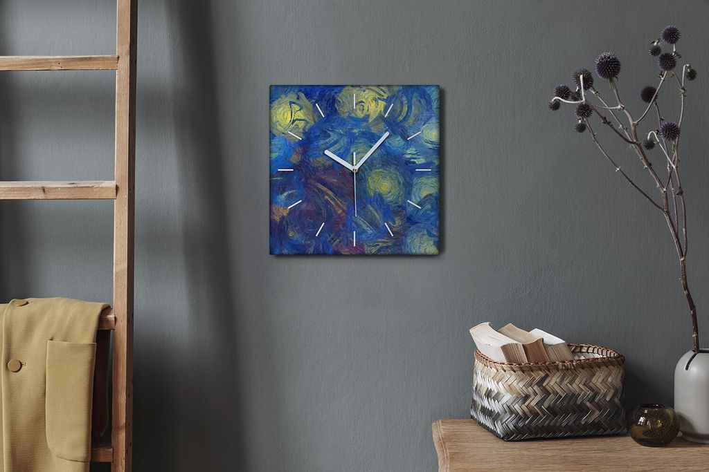 Coloray Hodiny Unikátní 30x30 cm Tiché hodiny Pro obývací pokoj a kuchyň Nástěnné hodiny Plátno Bílé ručičky hodin - Malované kruhy