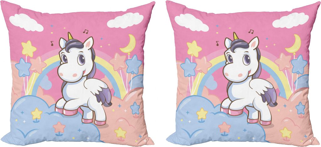 ABAKUHAUS Feminin Kissenbezug Set (2Stück), Regenbogen-Musik-Anmerkungen, doppelseitiges Digitaldruckdekor mit Reißverschluss, 50 cm, Gelb und Rosa