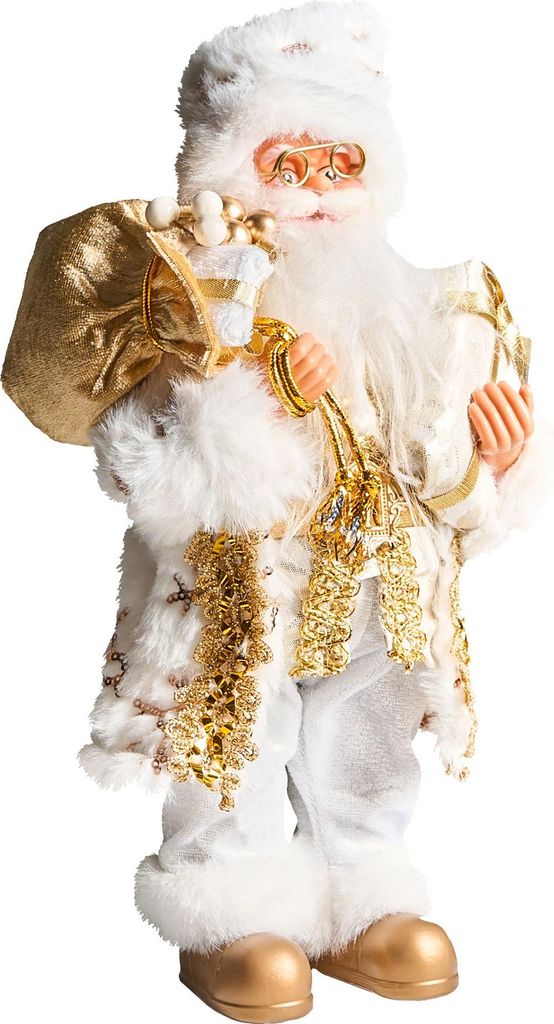 BELIANI Weihnachtsmann Dekofigur Weiß / Gold aus Stoff Kunststoff Stehende Weihnachtsdeko Weihnachtsdekoration
