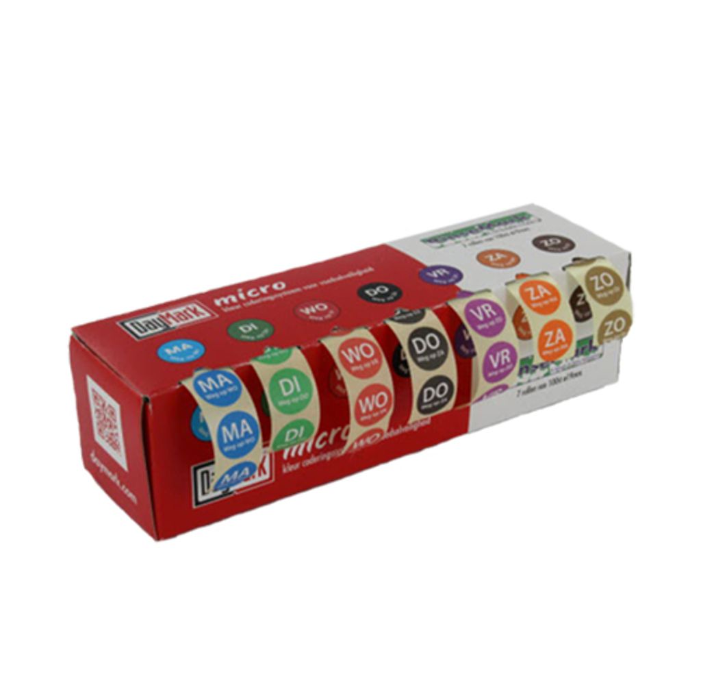 700 "Day Mark" Etiketten farbig "Rinse Mark" 7-Tage MICRO im Kartonspender, abwaschbar, NL Version