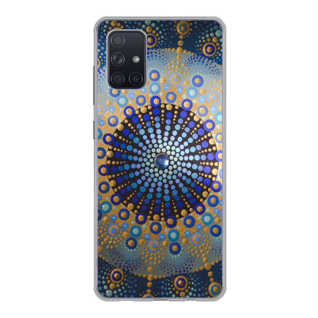 MuchoWow Handyhülle Schutzhülle Hülle für Samsung Galaxy A51 5G Kreis - Mandala - Blau - Gelb Silikon Softcase Handy Hülle - Abbildung
