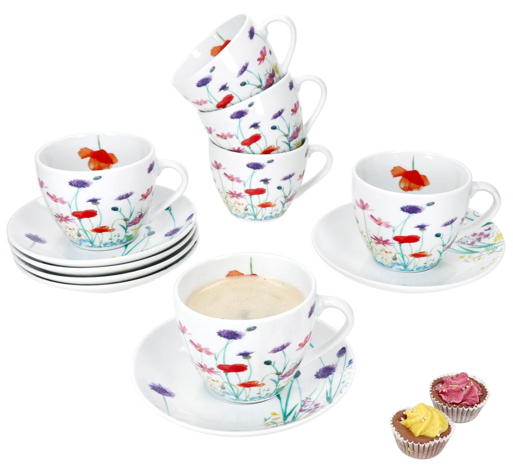 sada 6 šálků Marie s podšálky 6 osob porcelánové čajové Obrázek produktu 
