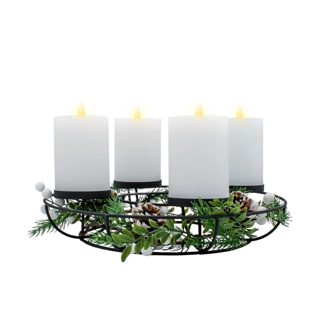 Grande Couronne de l'Avent Design avec Bougies LED Intégrées Ø 33 cm Noir