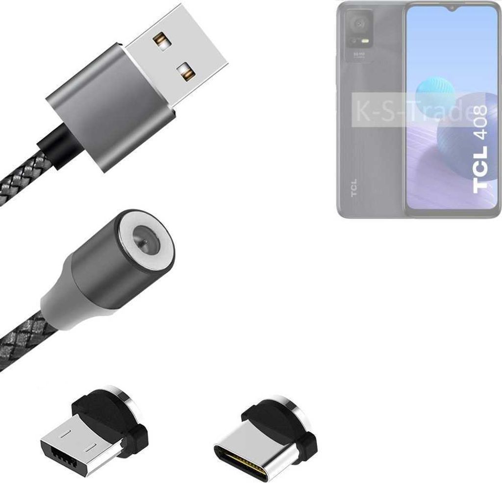 K-S-Trade Hochwertiges Magnet-Lade-kabel Sync-Kabel Daten-Kabel für TCL 408 mit USB-Typ-C-Anschluss und Micro-USB-Anschluss 2A bis zu 480mbps