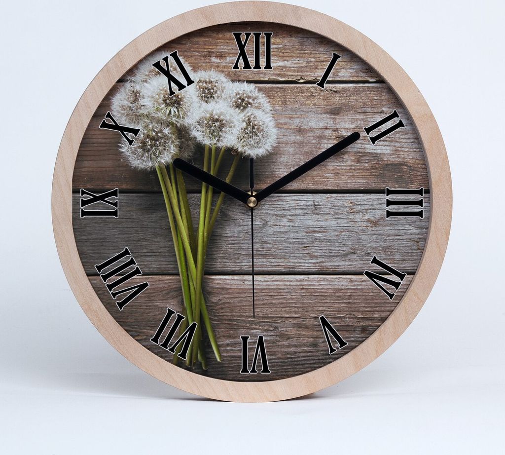 Holzuhr 20fi cm wanduhr - schwarze Spitzen - Holz Löwenzahn