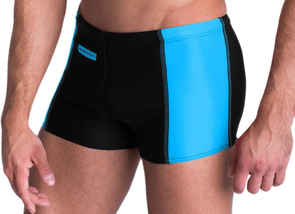 Aquarti Herren Badehose mit Reißverschlusstasche Badeshorts, Farbe: Schwarz / Blau, Größe: 5XL