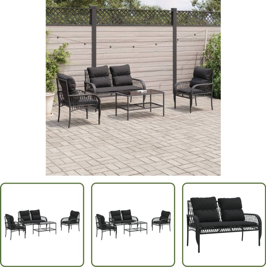 The Living Store 4-tlg. Garten-Sofagarnitur mit Kissen Schwarz Poly Rattan