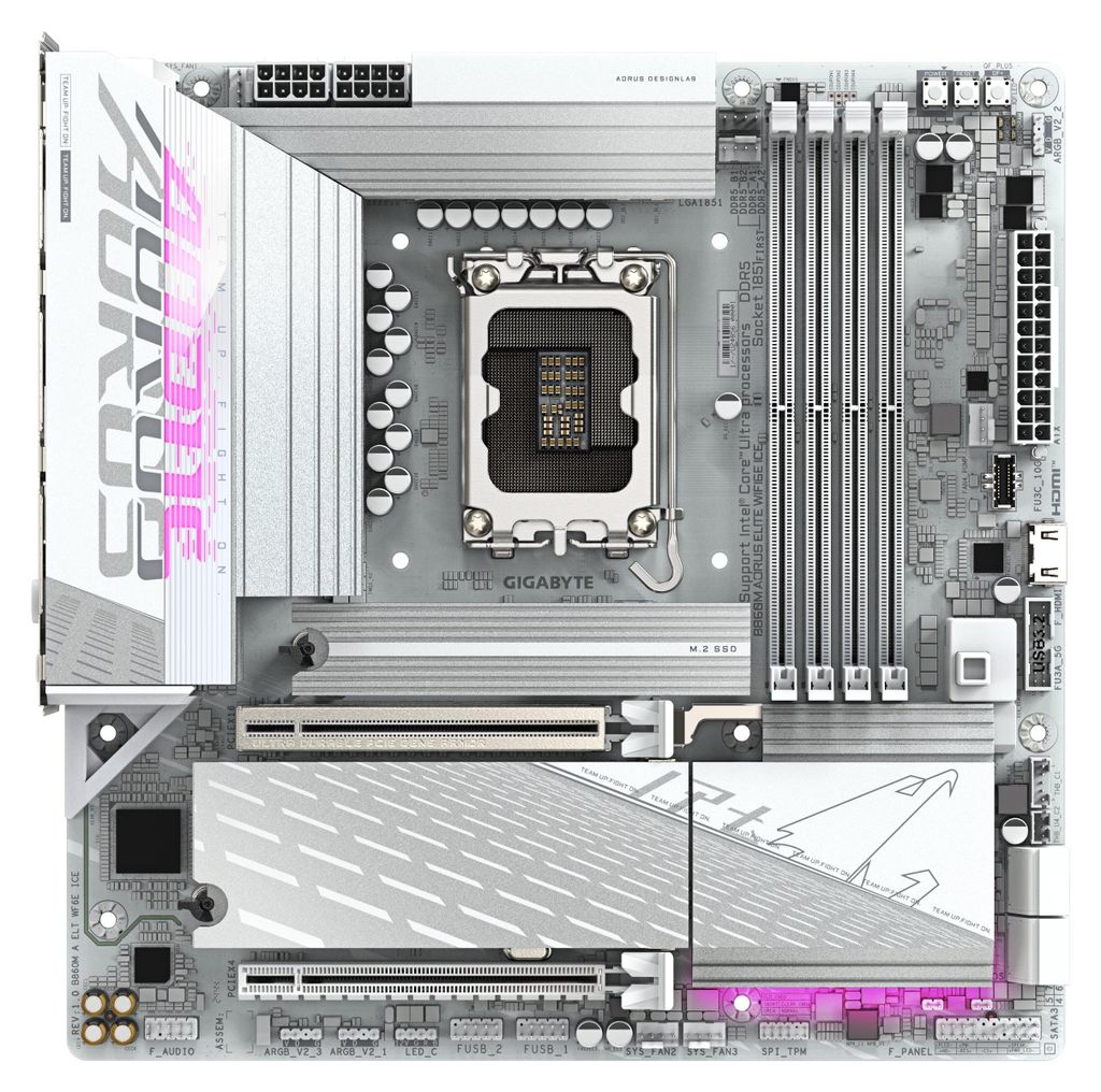 GIGABYTE B860M AORUS ELITE WF6E ICE, Intel, LGA 1851 Productafbeelding 