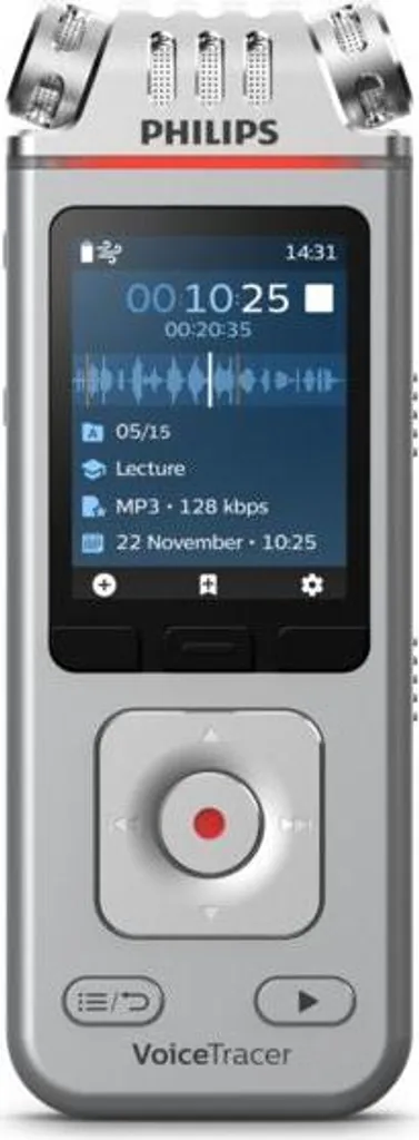 Dictaphone Philips DVT4115 avec Triple Micro et Écran Couleur Argenté