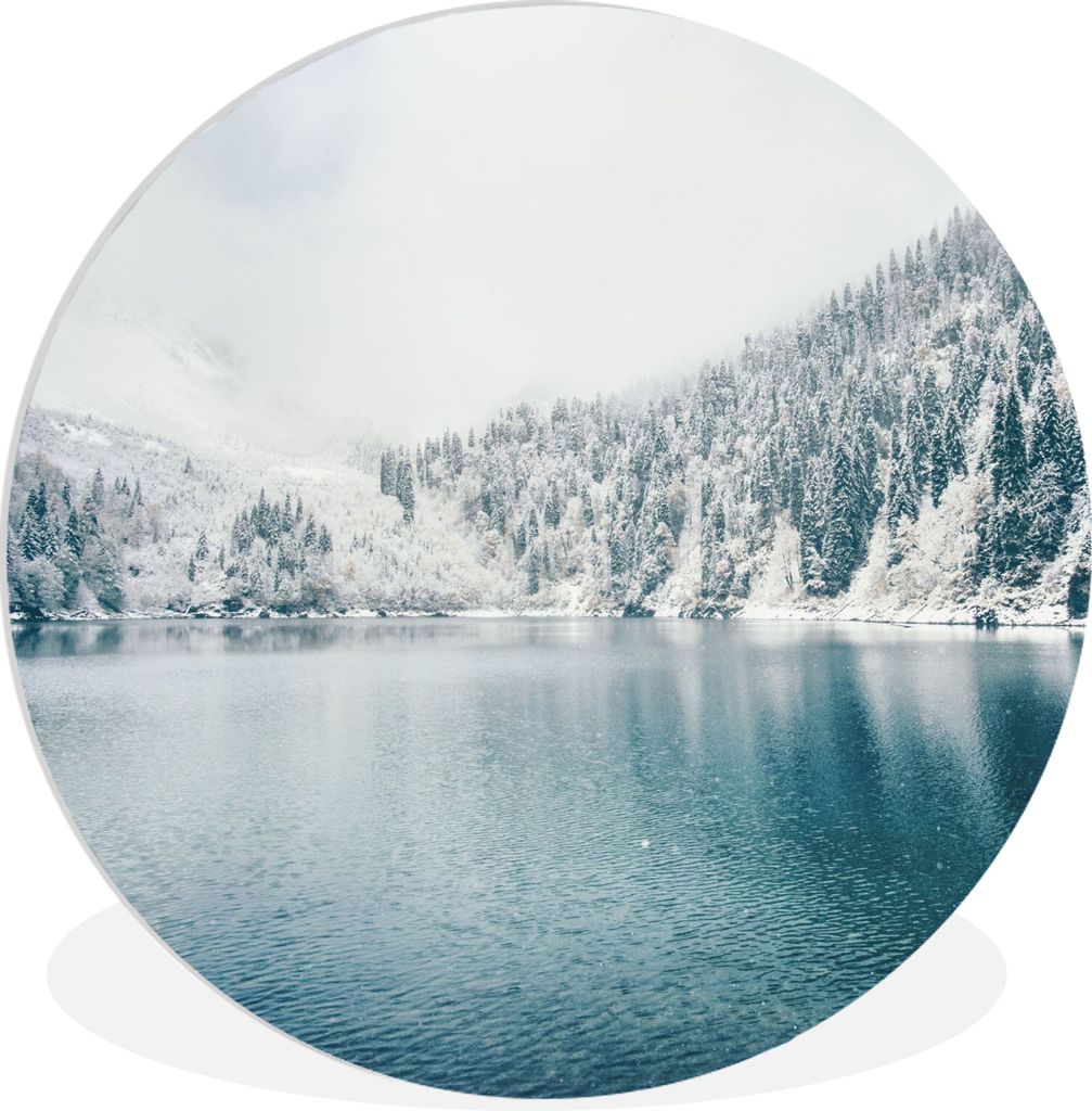 MuchoWow Rundes Wandbild - Runde Bilder Winter - Wasser - Schnee Ø 60 cm Kreis Wanddekoration Kunststoff - Wandkreis - Wandschmuck - Wand Kreis ...