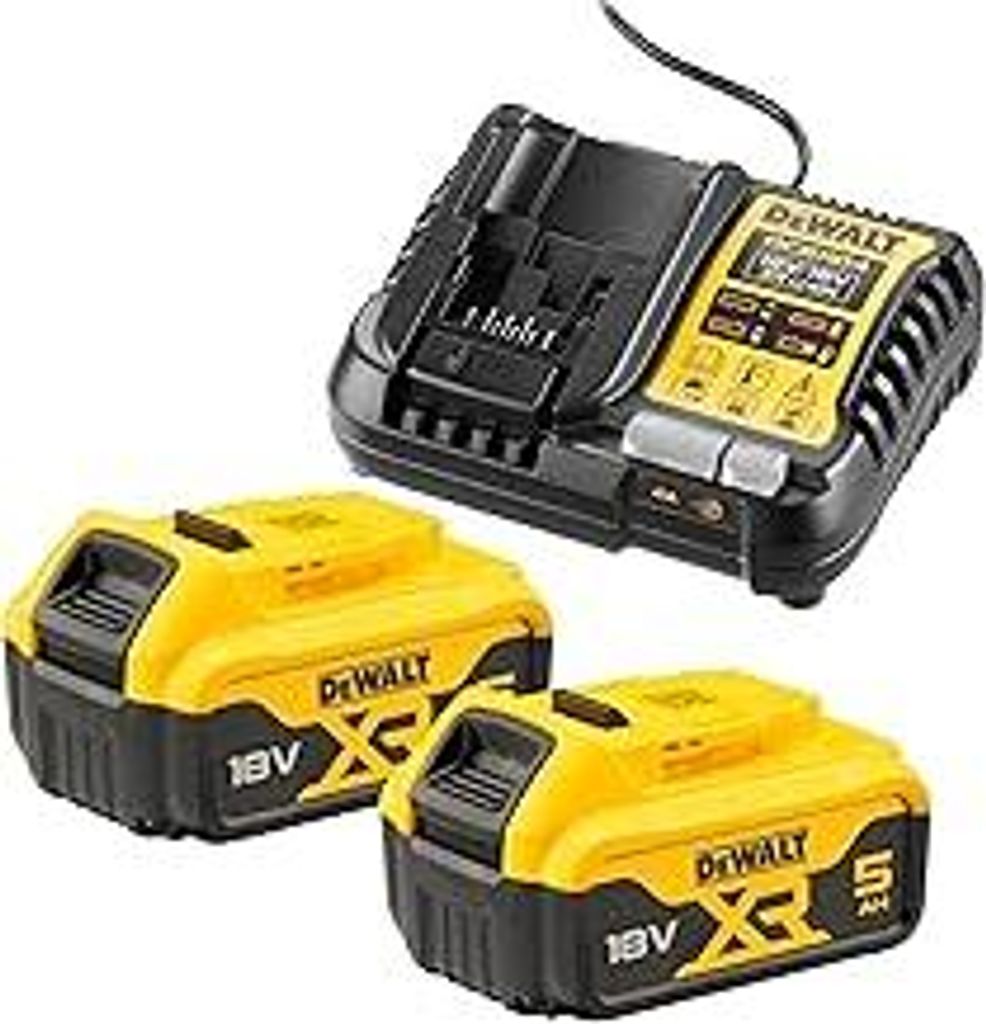 DEWALT 18 Volt / 5.0 Ah Akku Starter-Kit DCB1104P2 (bestehend aus 2x Akkus (DCB184-XJ) & 1x System-Schnellladegerät (DCB1104-QW), mit Ladzustandsa...