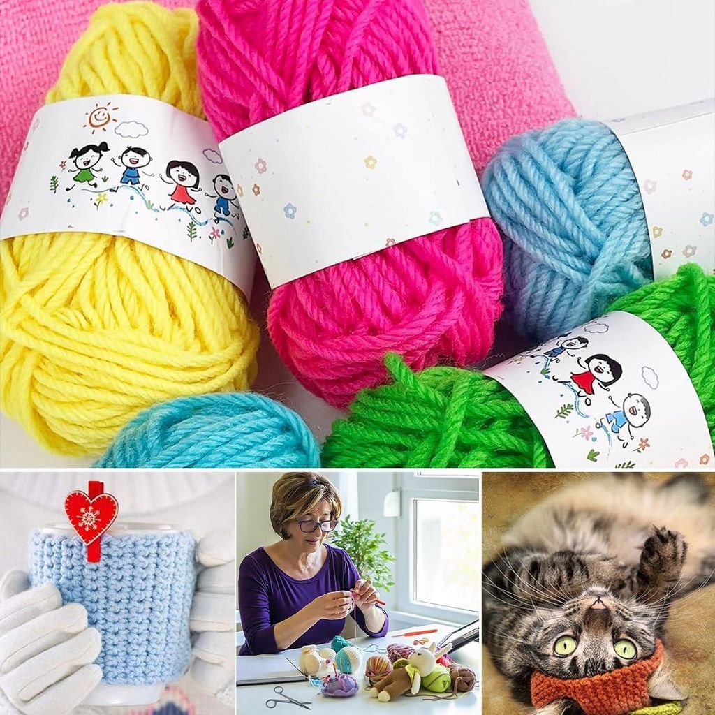 12 Farben Baumwollgarn Set zum Stricken und Häkeln - 10 g/20 m - Anfänger - Regenbogenfarben