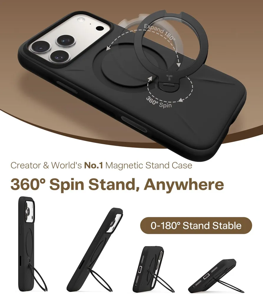 Coque iPhone 17 Pro Max TORRAS Ostand avec Support Rotatif 360° Noir - 3