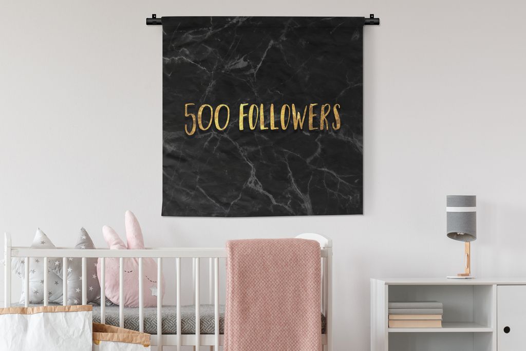 MuchoWow Wandteppich Wandbehang Soziale Medien - Instagram - Gold - Marmor 90x90 cm Tapisserie Dekoration Wandtuch - Wandaufhänger