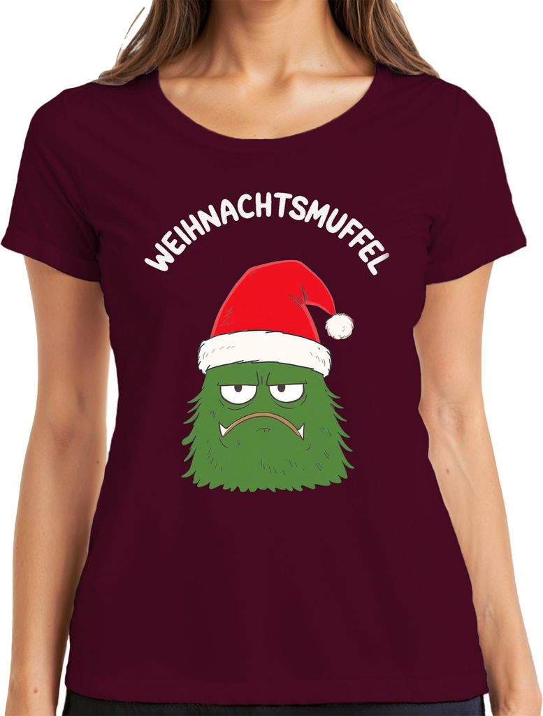 WEIHNACHTSMUFFEL Weihnachtsmonster Nikolausmütze sarkastisch Damen T-Shirt, Burgundy, S