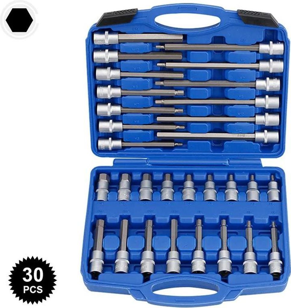 E-Torx Stecknüsse - Steckschlüsselsatz - Tiefe Stecknüsse - Außen-Torx - Chrom-Vanadium-Stahl - Dunkelrot