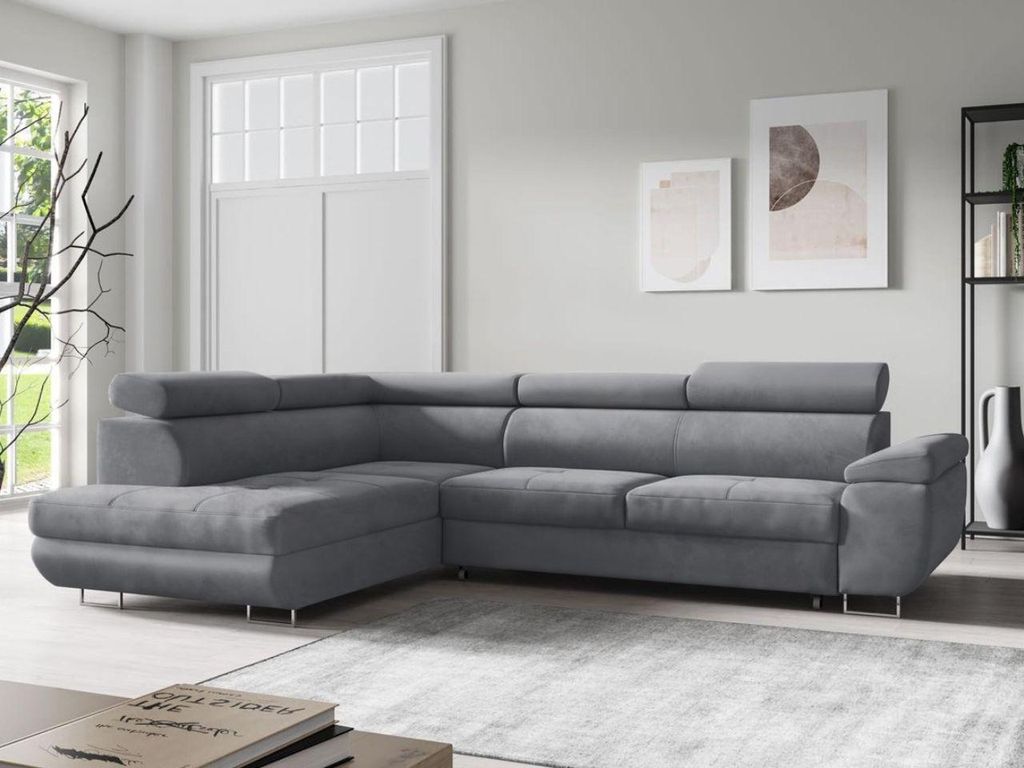 FurniDe24 Ecksofa L-Form Aron Links - Moderne Ecksofa, Wohnzimmer Sofa - Eckcouch Dunkelgrau (Monolith 85)