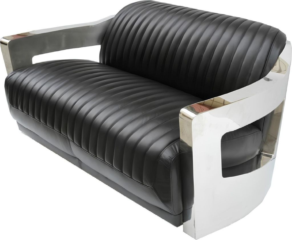 Ledersofa Dreisitzer Couch Sofa Aviator Flugzeug Aluminium Möbel Vintage Sofas