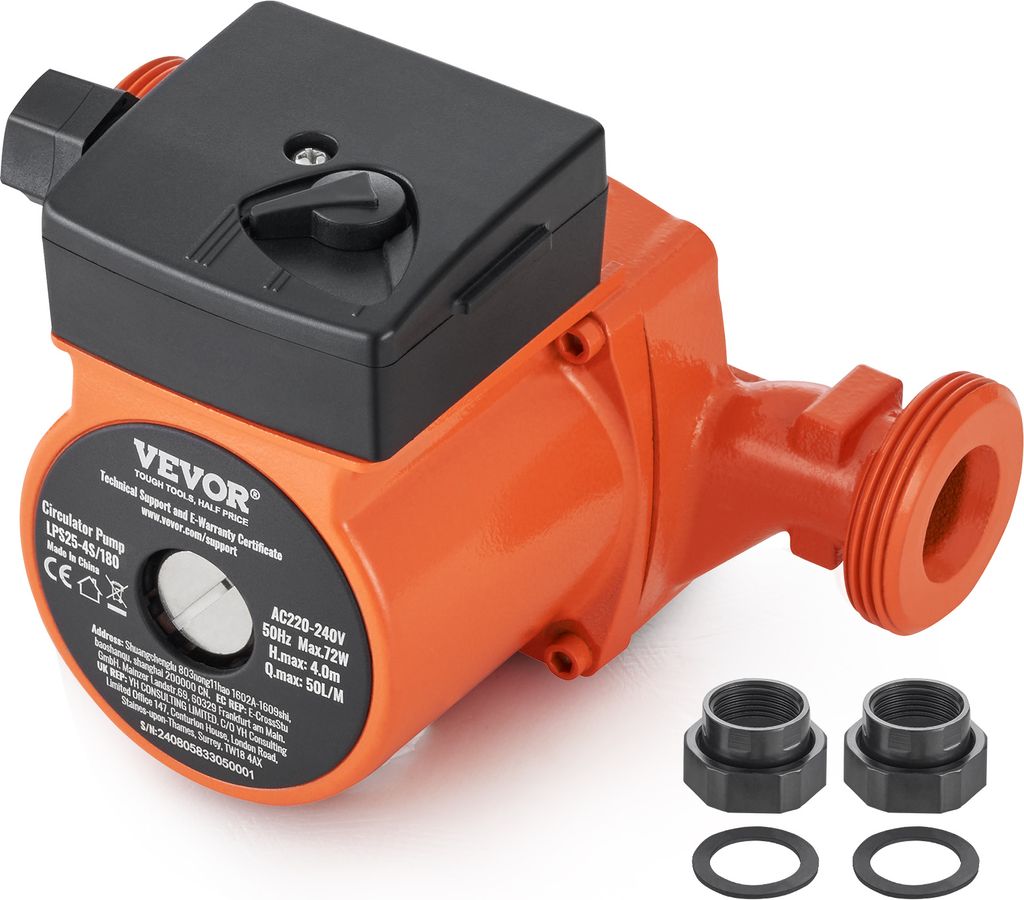 VEVOR Heizungspumpe 4 m Förderhöhe, 220 V, 72 W, 50 l/min, Warmwasser-Umwälzpumpe, 1-1/2 Zoll NPT-Gewinde, 3-Gang-Umwälzpumpe, IP44 leiser Betrieb