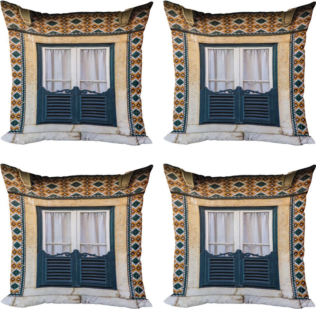 ABAKUHAUS Rollladen Kissenbezug Set (4 Stück), Vintage-Fenster Rural, Moderner Doppelseitiger Digitaldruck, 40 cm x 40 cm, Teal orange