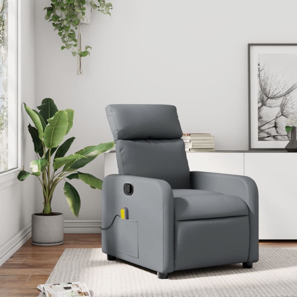 Design Massagesessel Grau Kunstleder, Klassische Sessel 2024 Neu