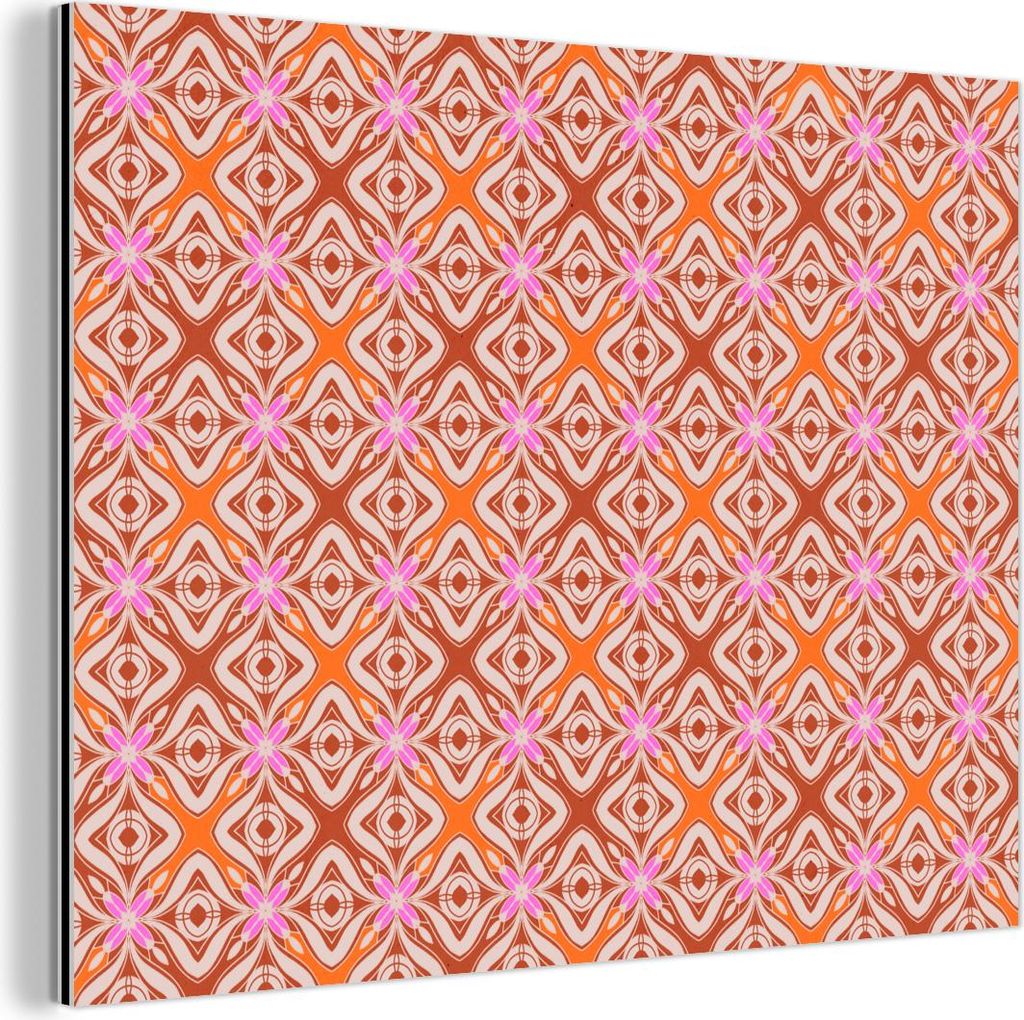 MuchoWow Wanddekoration Metall Metallbild Wandkunst 40x30 cm Muster - Formen - Rosa - Orange - Rot MuchoWow Aluminium Gemälde - Dekoration Wohnzimmer
