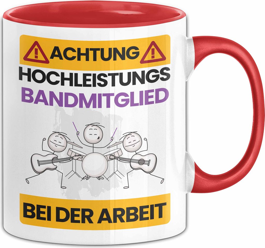 Bandmitglied Tasse Geschenk Lustiger Spruch Geschenkidee für Bandmitglied Achtung Hochleistungs Bandmitglied Bei Der Arbeit (Rot)