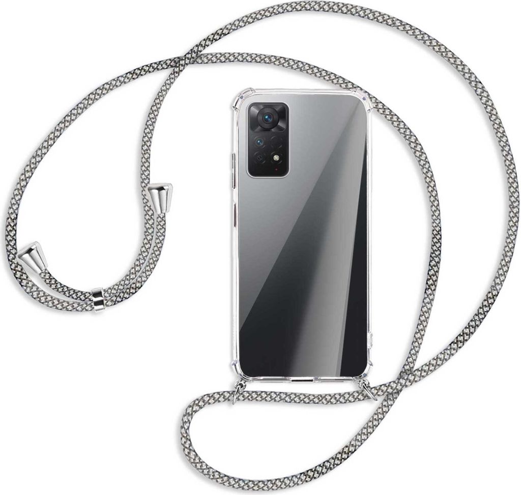 Handykette Backcover-Schutzhülle mit Band (Metall silberfarben) für Xiaomi Redmi Note 11 Pro 4G/5G (EU) - weiß/grau kariert