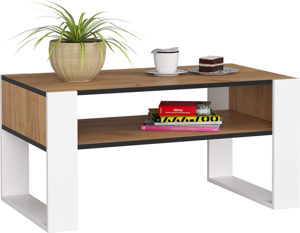 Couchtisch AKORD DOMI Kaffeetisch Eiche Craft, Weiß 92 cm B92 x H45 x T53 cm