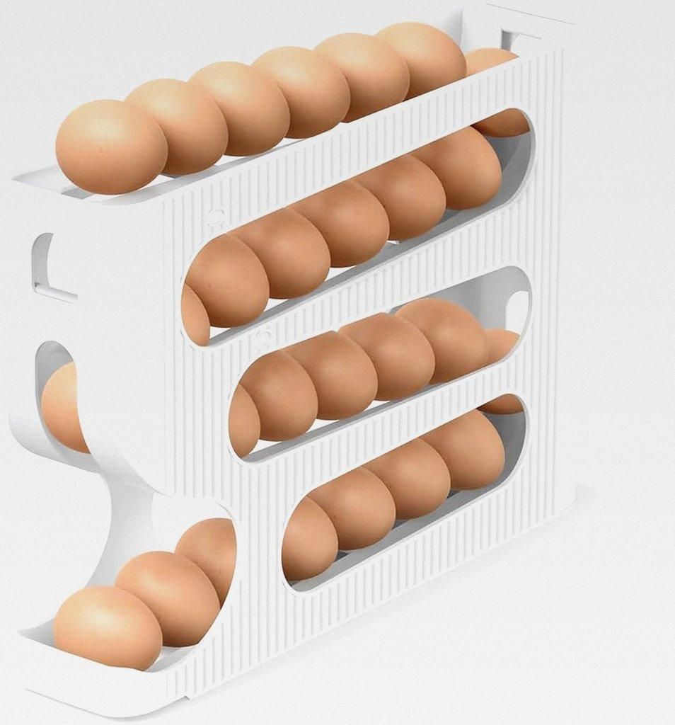 Egg Trays, Eier Aufbewahrung Kühlschrank, Automatisches Rollen Eierhalter für Kühlschrank, Küche, Platzsparender Eier Organizer/Aufbewahrungsbo...