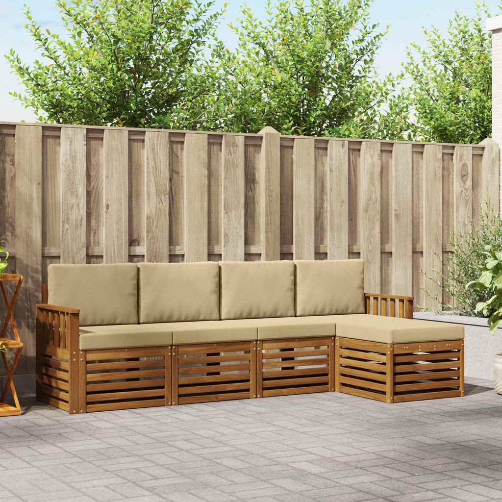 (Robust Möbel)Sofagarnitur - CLORIS - Balkonmöbe/Sitzgruppe - 5 pcs - Moderne Design - Natur und Beige Massivholz Akazie - Gartensofas NeuMö...